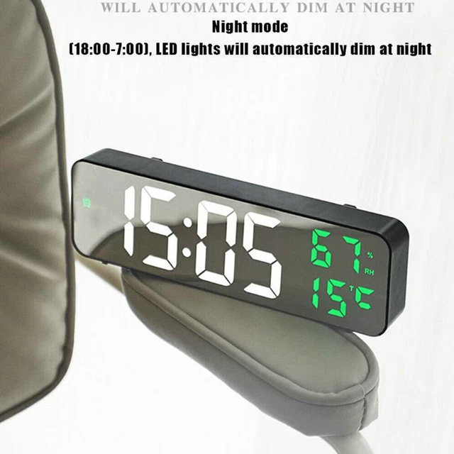 DIGITAL WALL CLOCK Large Display w/ Time Temperature Humidity LED Alarm