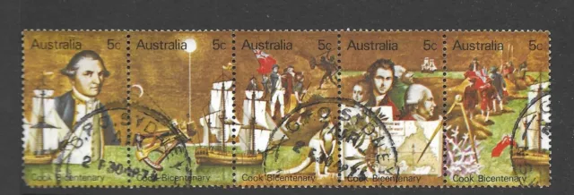 Australia 1970 Bicentenary - Captain Cook's Discovery Strip of 5 x Values Used