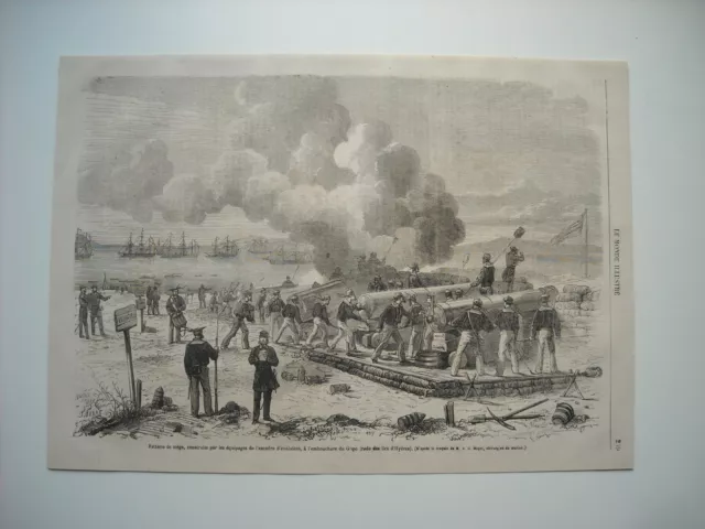Gravure 1867. En Rade Des Iles D’hyeres. Batterie De Siege, Embouchure Du Gapo..