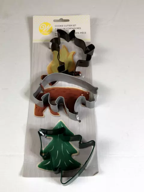 NEW Wilton Painted Metal CAMPING  Cookie Cutter Set Campfire Bear Pine Tree - B1
