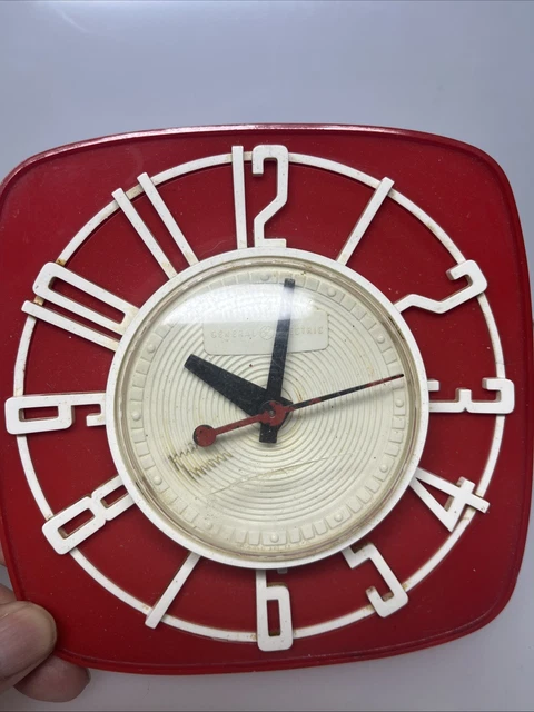 VINTAGE GENERAL ELECTRIC GE TELECHRON Clock Red & White USA Retro MCM ...