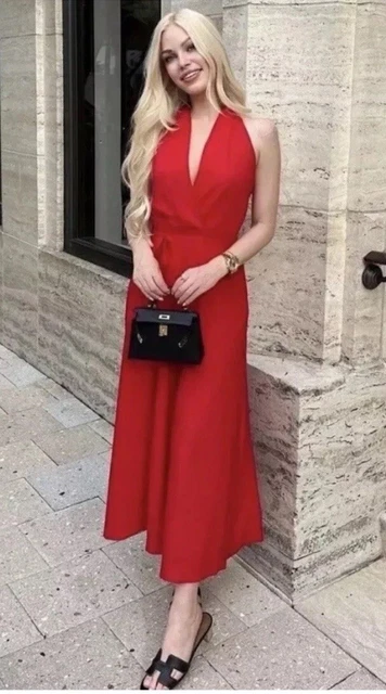ZARA ZW COLLECTION Halter MIDI Red Dress Size S Ref 4786/011 45.00 -  PicClick UK
