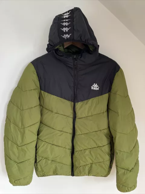 Kappa Jacket Mens Large Green Puffer Hip Ski Hood Logo Colorblock