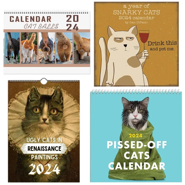 2024 CALENDAR CAT Wall Calendar, Funny Cat Wall Calendar, 12 Month