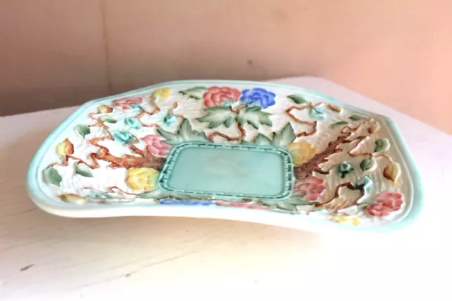 HJ Wood England Indian Tree Majolica Serving Dish Bowl Pastel Exotica 1940s 3