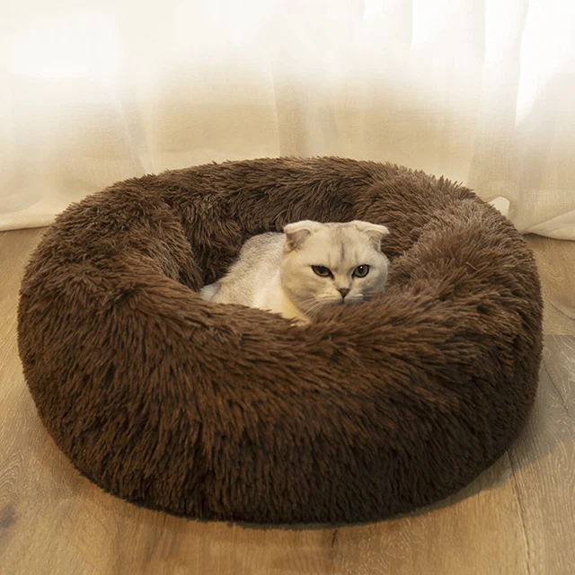 Fluffy Donut Cute Dog Bed  Warm Soft Plush Pet Cushion Dog/Cat  Bed Washable