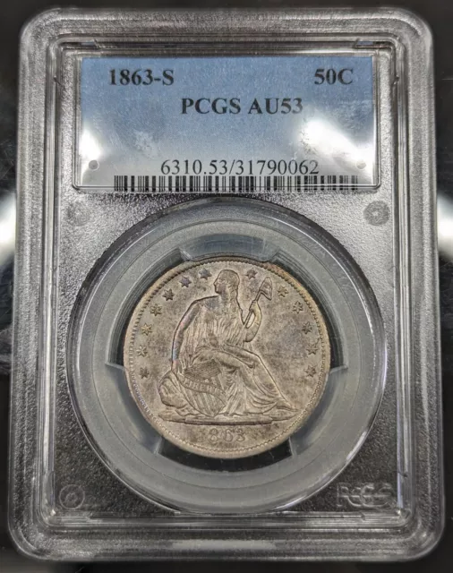 1863-S Seated Liberty Half Dollar. PCGS AU53. Better Date - Civil War Era Coin