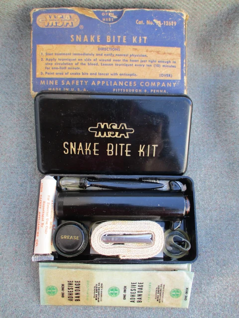 VINTAGE 1940s-1950s MSA MINE SAFETY APPLIANCES SNAKE BITE KIT UNUSED w BOX