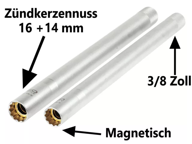 Magnet Zündkerzenschlüssel Steckschlüssel 14 + 16 mm Zündkerzennuss Stecknuss