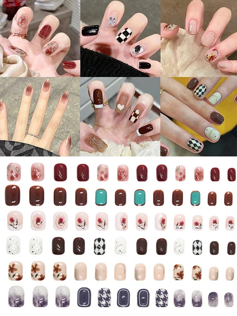 24PCS Finte Unghie Premere Su Artificiale Francese 3D Plaid Estensione Chiodi