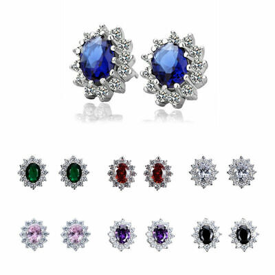Pretty Cubic Zircon 925 Silver Stud Earring Women Engagement Gift A Pair