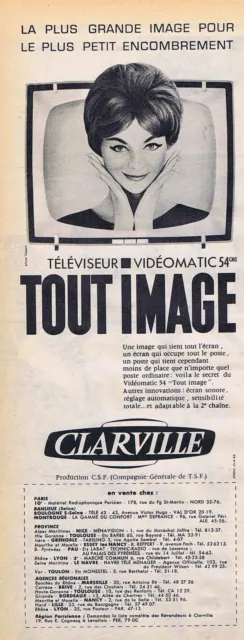PUBLICITE ADVERTISING 045 1959 CLARVILLE téléviseur vidéomatic 54 cms