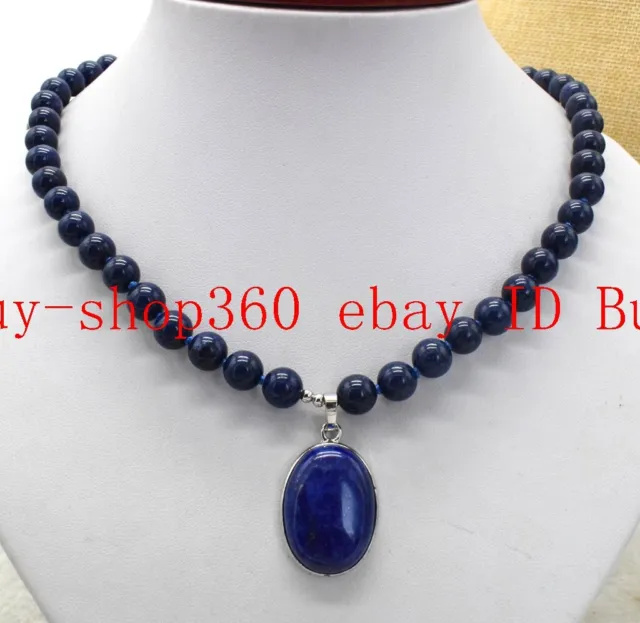 New 10mm Natural Lapis lazuli Round Gemstone Beads Pendants Necklace 18'' AAA