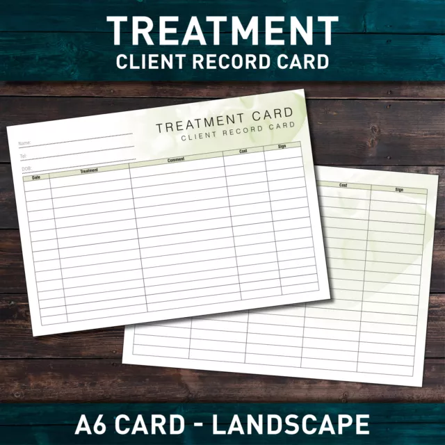 Treatment Additional Client Record Card for Nail/Beauty/Hair/Massage x50 PACK A6