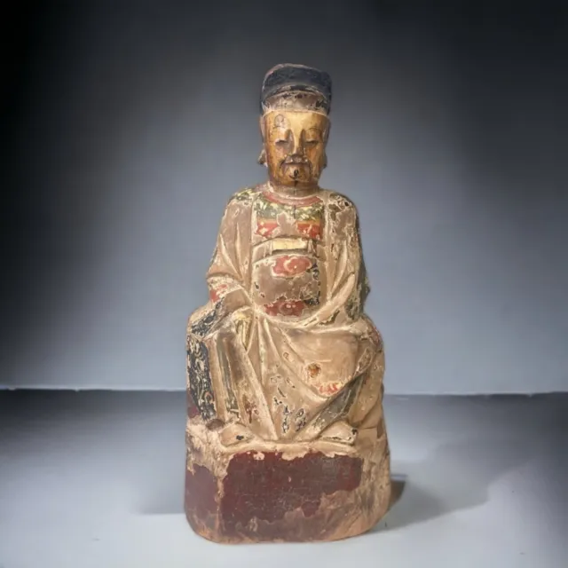 A Chinese Polychrome Painted Wooden Temple Figure.