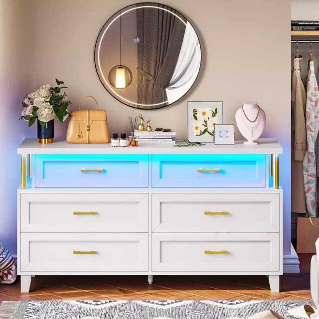 Dresser with LED Light, Modern Large Capacity Storage Cabinet,  Chest of Drawers