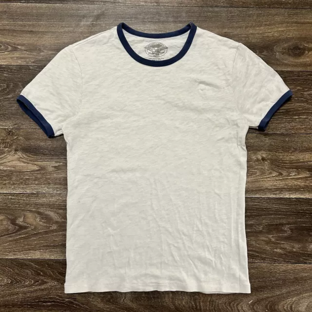 Wallace & Barnes Small S White Blue Crew Neck Short Sleeve Ringer Tee