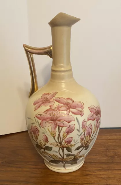 Robert Hanke Royal Leicester ewer Hand Painted Pink Lilies God Detailing Euc