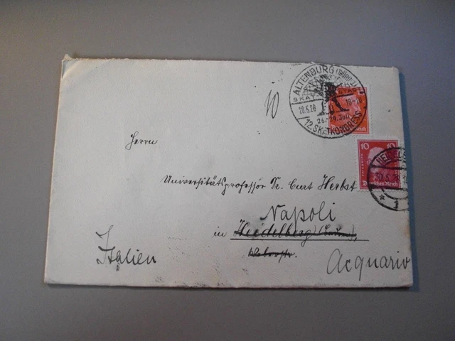 243 - Sonderstempel Altenburg 1926 Skatkongress - Brief nachfrankiert, Neapel