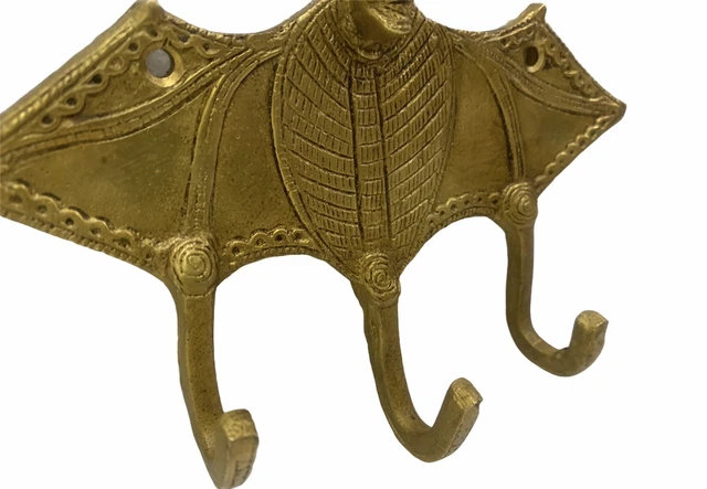Golden Bat Coat Hook Hanger Antique Key Towel Hat 3 Hooks Rack Wall Decor 6.2" 2