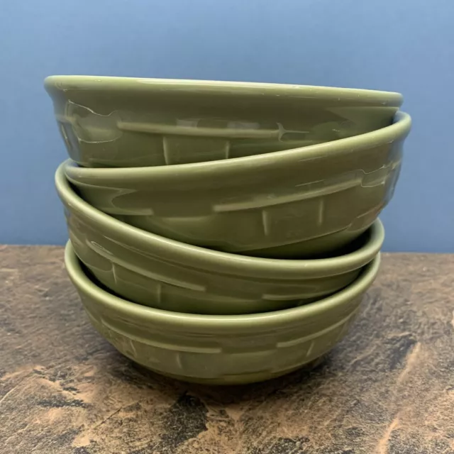 Set of 4 Longaberger Woven Traditions SAGE GREEN Cereal Bowls Retired 7" NICE!👀