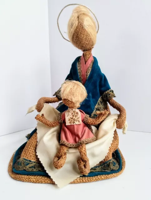 Italian Hand-made Burlap Doll Mother & Child Angels Folk Art Halos 9.5" Morly