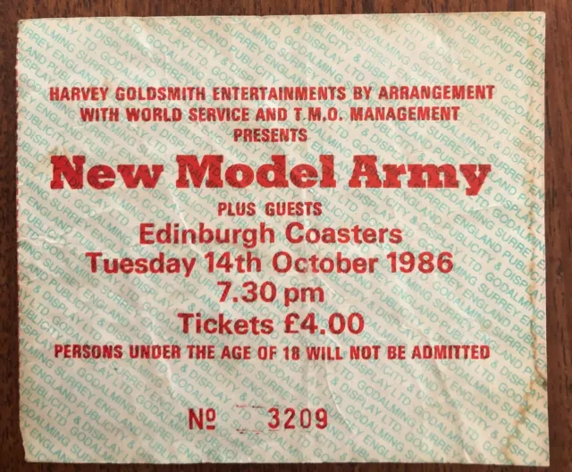 Neu Modellarmee 1985 Konzertticket Untersetzer Edinburgh. Extrem seltenes Ticket.