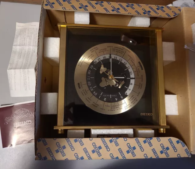 VINTAGE SEIKO BRASS World Clock Aviation Time Mantel Japan Model QZ885A  Works $ - PicClick