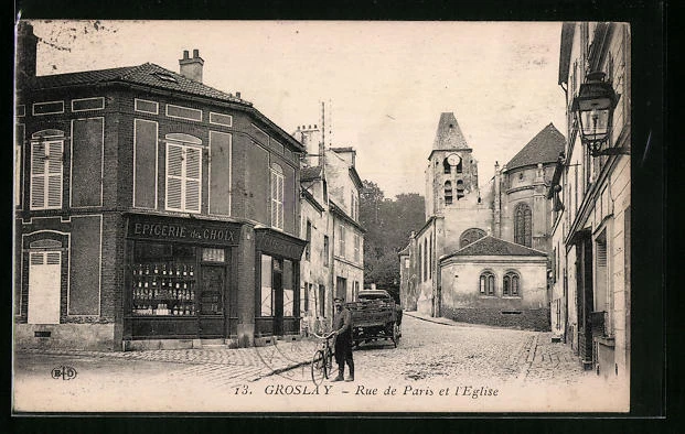 CPA Groslay, Rue de Paris and the Church