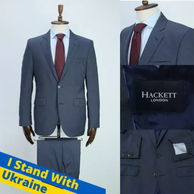 HACKETT LONDON Blue Solid PURE WOOL Modern Suit 50IT 40US/UK 34X33