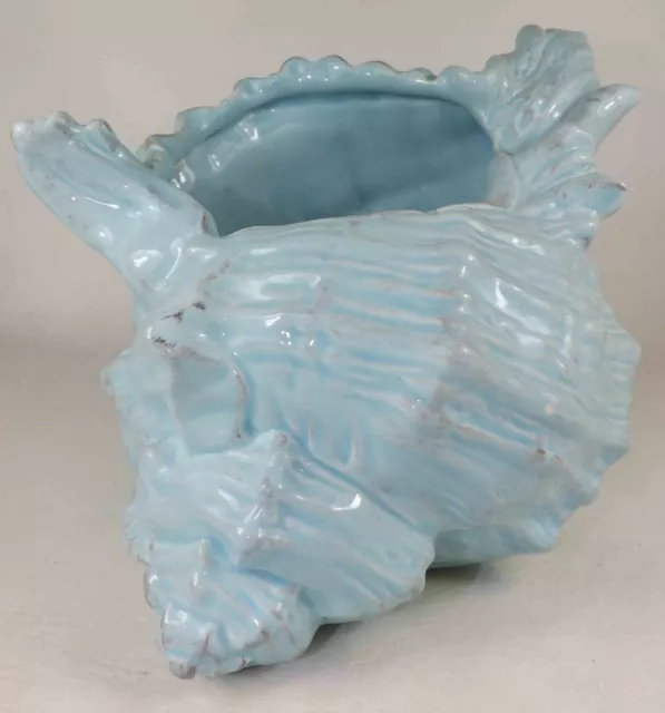 Mid Century Porcelain 6.5" Light Blue Life Size Conch Shell Planter Vintage MCM