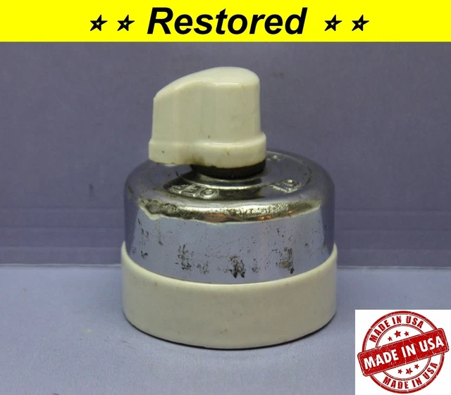 Vintage Rotary Turn Knob Light Switch, Porcelain Round Double-Pole DPST 10A@250V