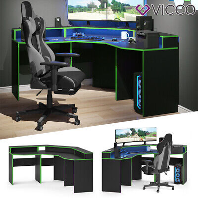 Set di mobili per computer scrivania ad angolo corto set Kron nero verde Vicco
