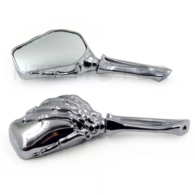 Motorcycle Chrome Skull Skeleton Hand Side Rearview Mirrors For Harley Davidson