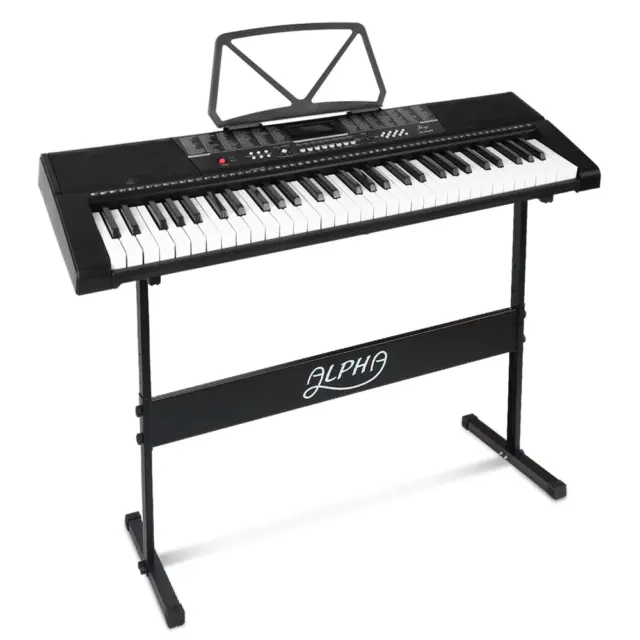 Alpha 61 Keys Electronic Piano Keyboard LED Electric w/Holder Music Stand USB Po