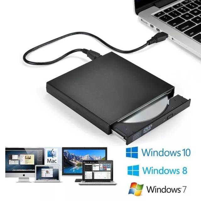 USB External CD RW DVD ROM Writer Burner Player Drive PC Laptop for Mac Windows