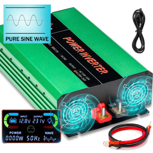 EGSCATEE 2000W Pure Sine Wave Power Inverter 12V DC to 110/120V AC  Converter for Car, Truck, Home, Vehicles,Boat, Car Charger Adapter 12V to  110V with