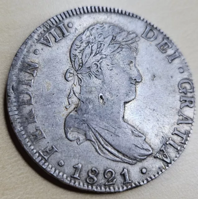 1821 Silver 8 Reales Mo JJ Spanish Colonial Mexico Very Fine VF Nick On Neck