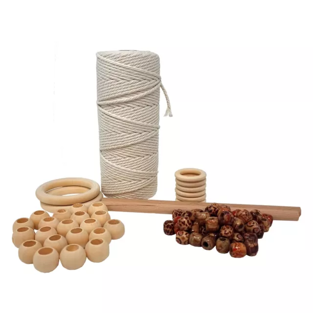 Macrame Cord Beginner Set Arts & Crafts Kit With 3mm String Beads Hoops And Rods