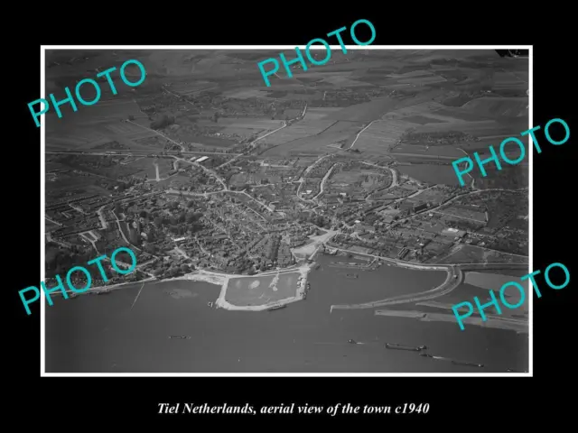 OLD LARGE HISTORIC PHOTO TIEL NETHERLANDS HOLLAND TOWN AERIAL VIEW c1940