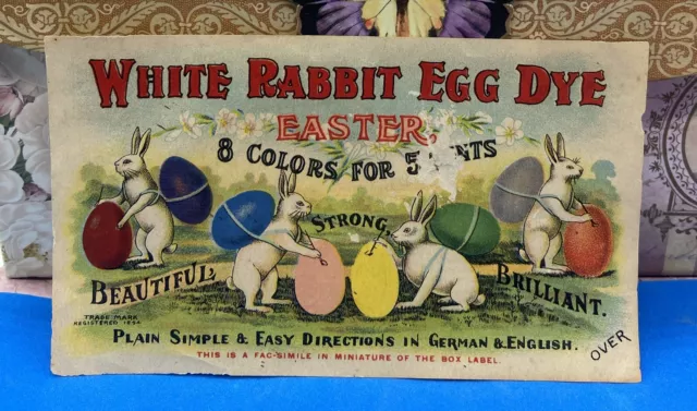 White Rabbit Egg Dye Antique 1890'S Advertising Paper Trade Card White Rabbit Egg Dye Antique 1890'S Advertising Paper Trade Card