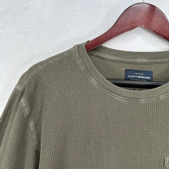 Lucky Brand Sweater Mens XL Olive Green Washed and Worn Pullover Crew Neck 2