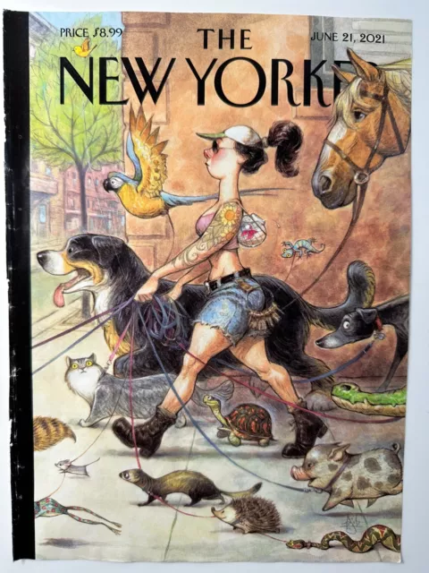 New Yorker magazine Cover Only  June 21 2021 de Seve  Pet Walker Dog Cat Horse