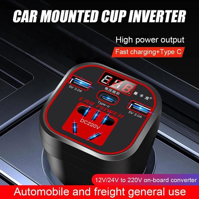 200W Car Power Inverter with 2 USB TypeC Ports 12V24V to 220V Adapter