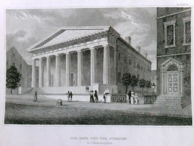 Stahlstich - Die Bank der Ver. Staaten in Philadelphia