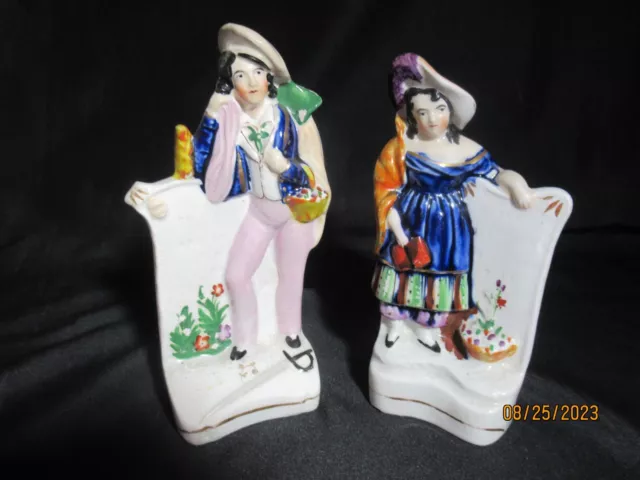 Pair Antique English Staffordshires Young Boy & Girl Mid -19th Century