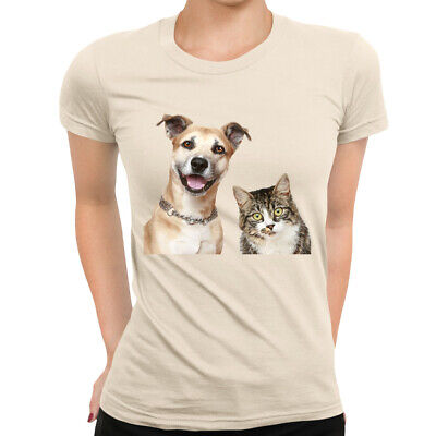 Cat Dog Faces Funny Cute Womens T-Shirt | Screen Printed Ladies Top