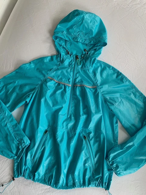 $78 NEW ATHLETA Turquoise Blue Packable Windbreaker Hood Jacket SUMMER LAYER XS