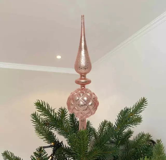 Christbaumspitze Rosa Matt Zapfen Frost Weihnachtsbaumspitze Echt Glas 31cm