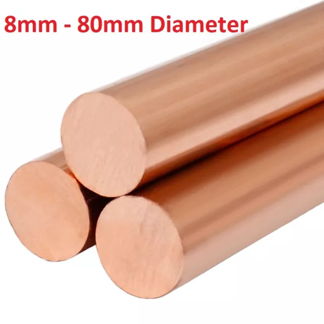 T2 Pure Copper Round Rod/Copper Round Bar 8mm to 80mm Diameter Various Length